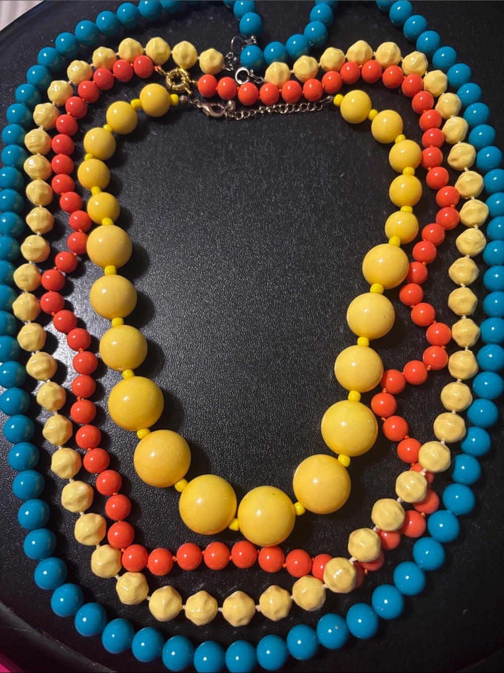 Retro Yellow‎ Teal Orange Mod Pop Art Beaded Layering Necklaces
